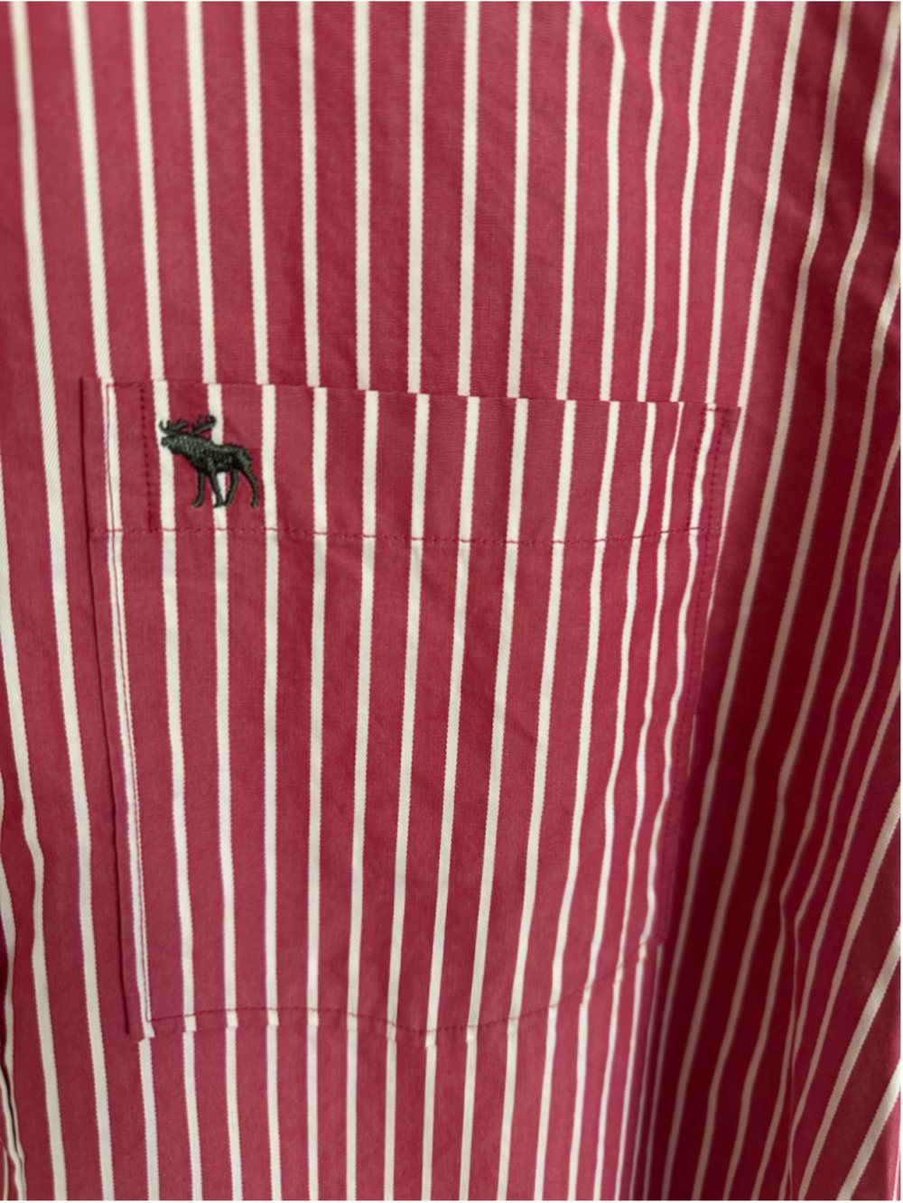 Abercrombie & Fitch Mens XL Striped Dress Shirt Red White Muscle Fit Cotton - Picture 3 of 5